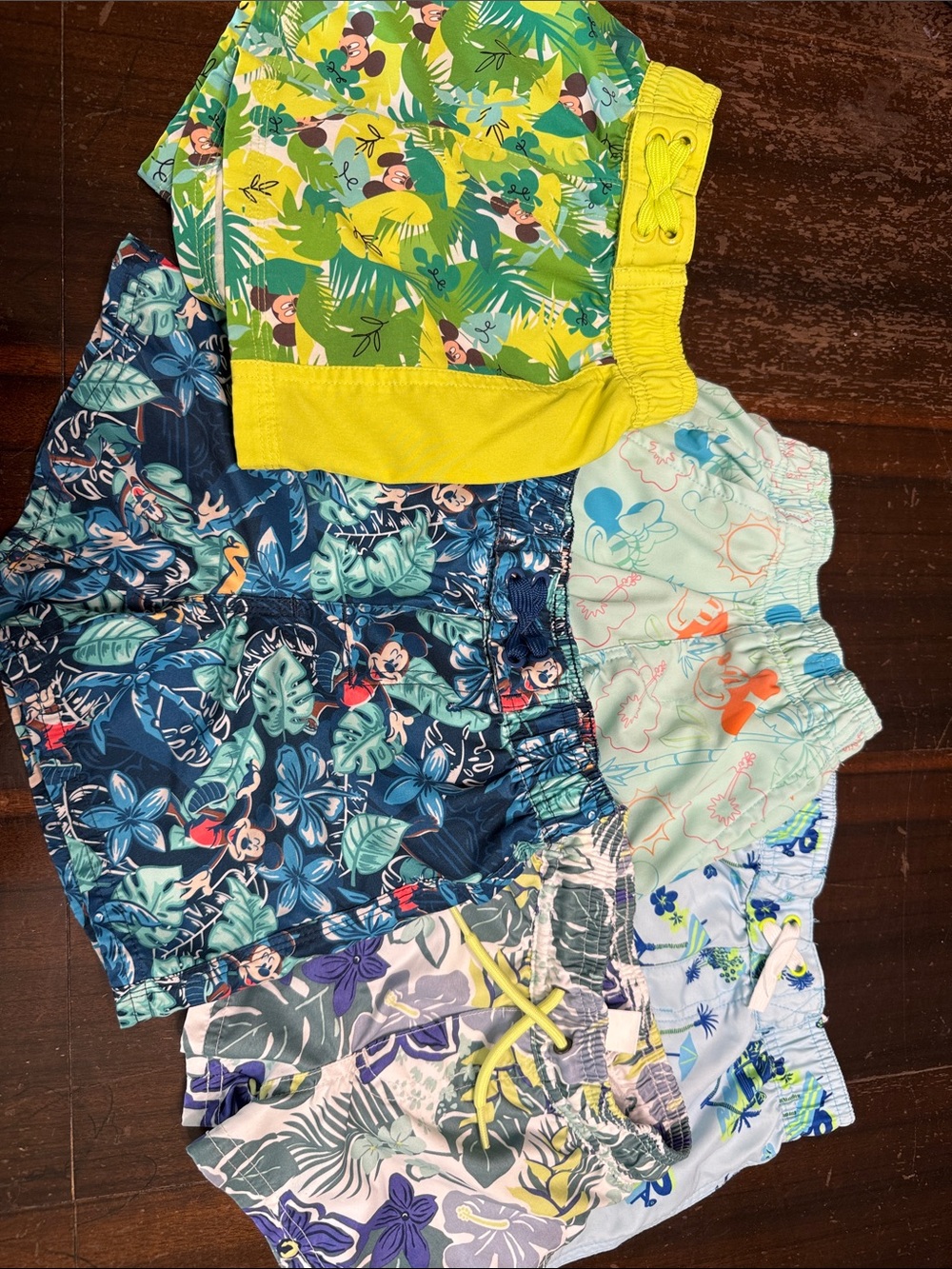 Cat & Jack Boys' Multi-Color Tropical Mickey Swim Trunks - Green, Blue, Yellow